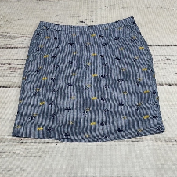 White Stuff Skirt Blue White Stripes Floral Embroidered Size 8 - Picture 5 of 12